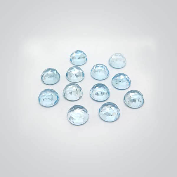 Cubic Zirconia Blue Topaz, Round Rose Cut (Flat Bottom)