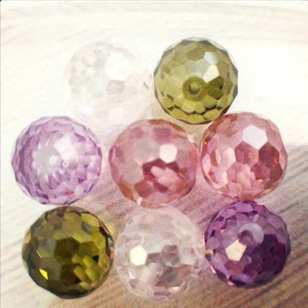 Cubic Zirconia Peridot, Faceted Balls With Full Hole