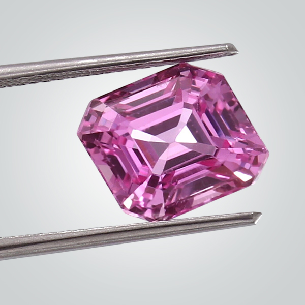 Lab Created Pulled Czochralski Pink Sapphire, Asscher